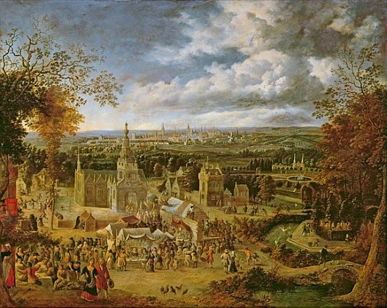 A Fete and View of a City (oil on copper) de Jan Griffier
