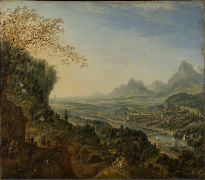 River Landscape with Rhine Motifs and Troops Passing de Jan Griffier I