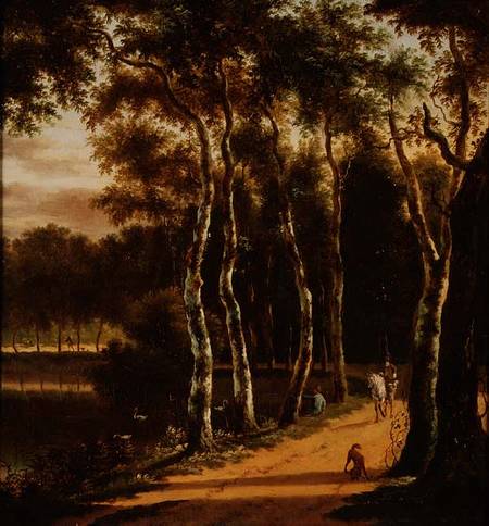 An Avenue of Birches Beside a River de Jan Hackaert