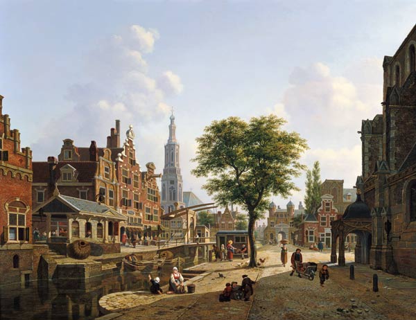 Dutch town scene with canal de Jan Hendrik Verheyen