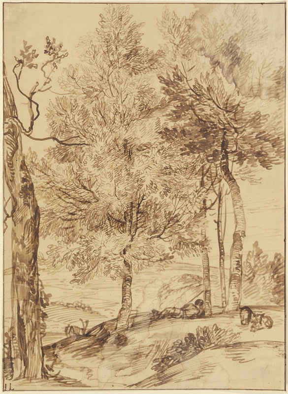 Ein Schäfer auf einem Hügel unter Bäumen liegend de Jan Lievens