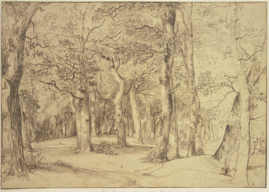 Das Innere eines Waldes, rechts sitzt ein Maler an der Staffelei de Jan Lievens