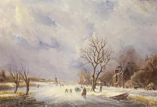 Winter Canal Scene, 19th century de Jan Lynn