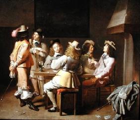 A Guardroom with Soldiers Playing Cards and Smoking at a Table