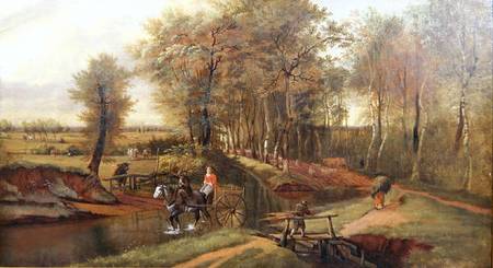 A Wooded River Landscape with Figures, Horse and Cart de Jan Siberechts