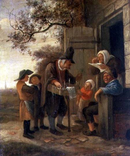 A Pedlar selling Spectacles outside a Cottage de Jan Steen