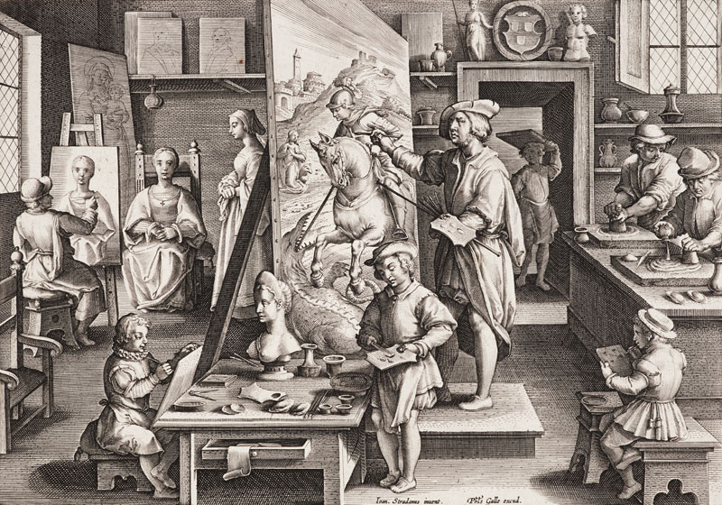  The Invention of Oil Paint, plate 15 from 'Nova Reperta' (New Discoveries) de Jan van der Straet