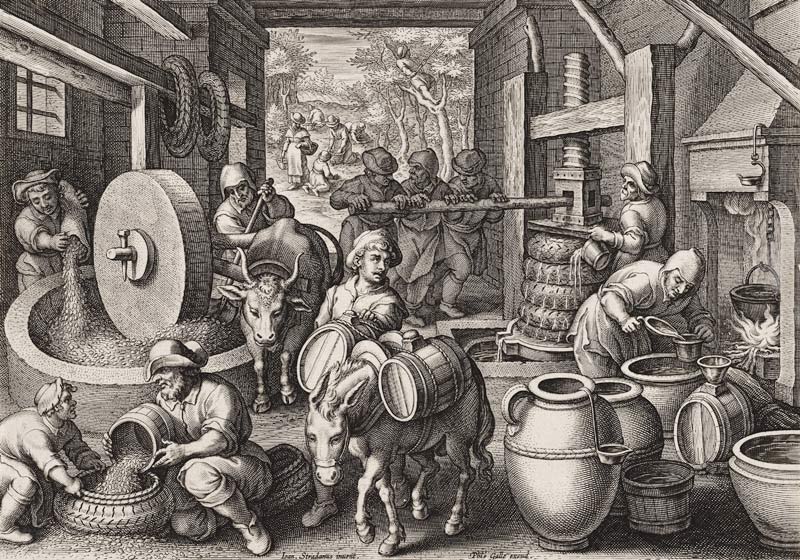 The Production of Olive Oil, plate 13 from 'Nova Reperta' de Jan van der Straet