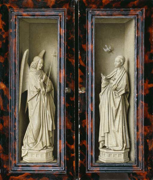 Winged altar: Left and right wing of aussen: Procl de Jan van Eyck