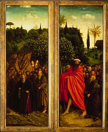 Genter altar -- Eremiten (on the right) and Christ de Jan van Eyck