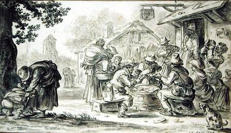 A Farmers' Card Game in front of the Inn, 1624 (pencil, pen and ink and brush on de Jan van Goyen