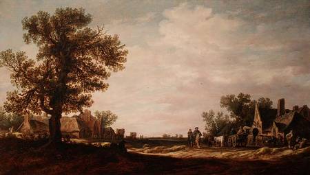 Village Scene with Horses and Carts de Jan van Goyen
