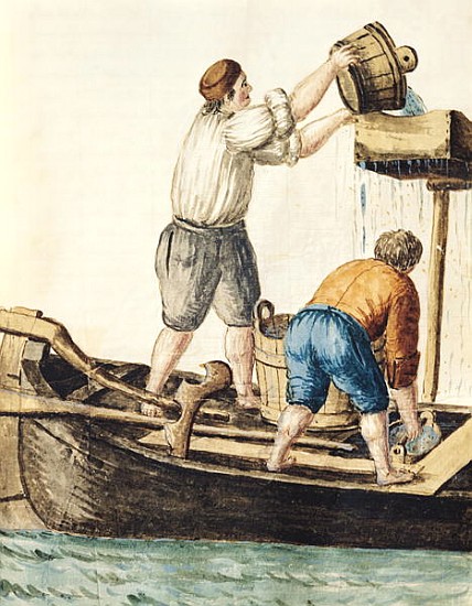 Boatmen Pouring Fresh Water into the Pipelines de Jan van Grevenbroeck