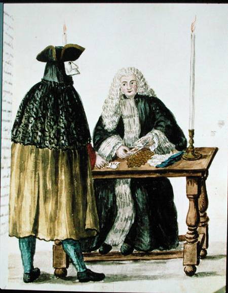 A Magistrate Playing Cards with a Masked Man de Jan van Grevenbroeck