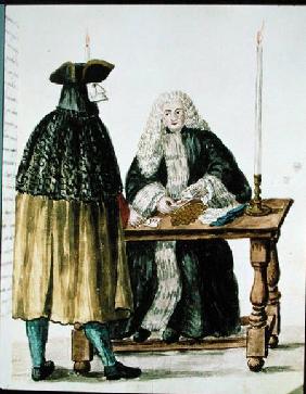 A Magistrate Playing Cards with a Masked Man
