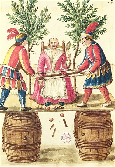 Two Venetian magicians sawing a woman in half de Jan van Grevenbroeck