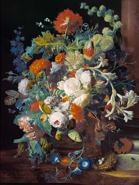 Bouquet of flowers at a column de Jan van Huysum