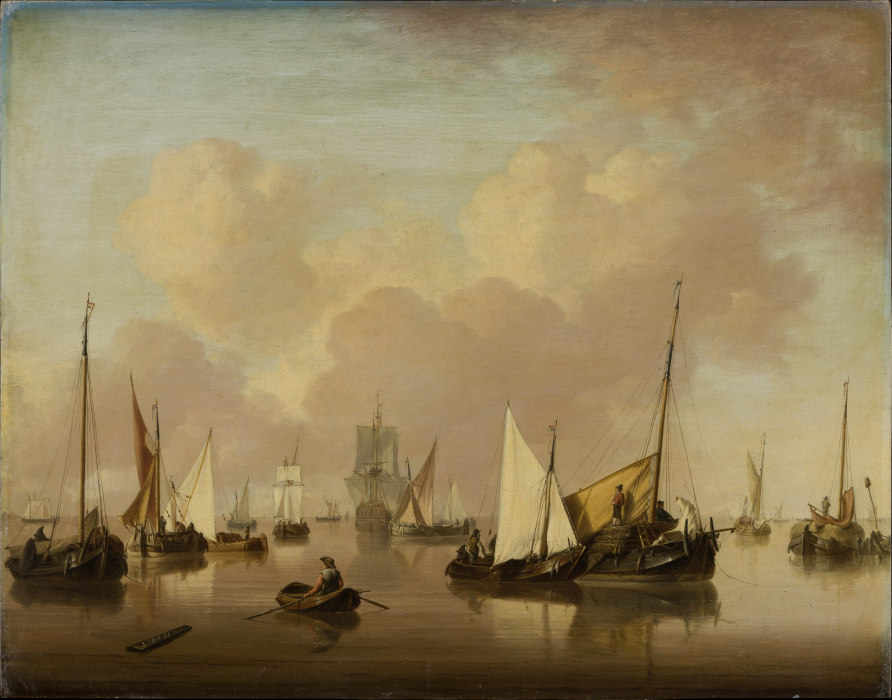 Boats and Sailboats on a Quiet Sea de Jan van Os