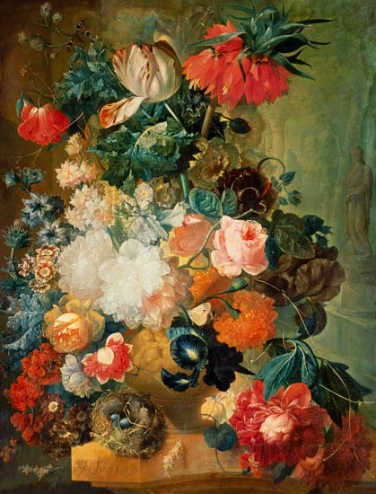 Flowers in a Vase with a Bird's Nest de Jan van Os