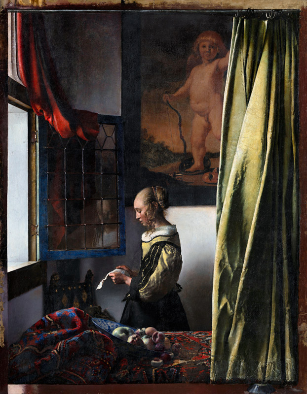  Brieflesendes Mädchen am offenen Fenster (Nach der Restaurierung) de Johannes Vermeer