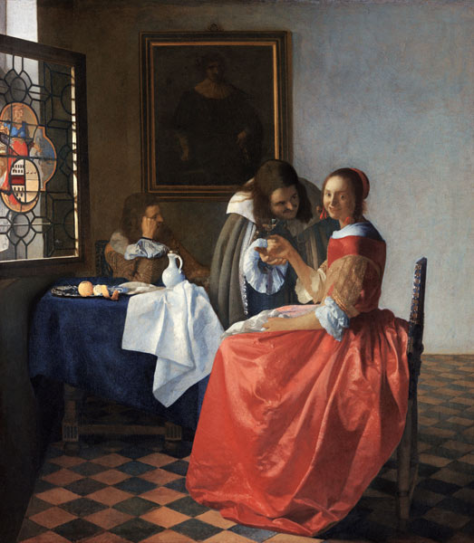 Lady drinking Wine with Two Gentlemen de Johannes Vermeer