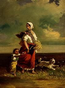 Farmer with child on the way home de János Jankó