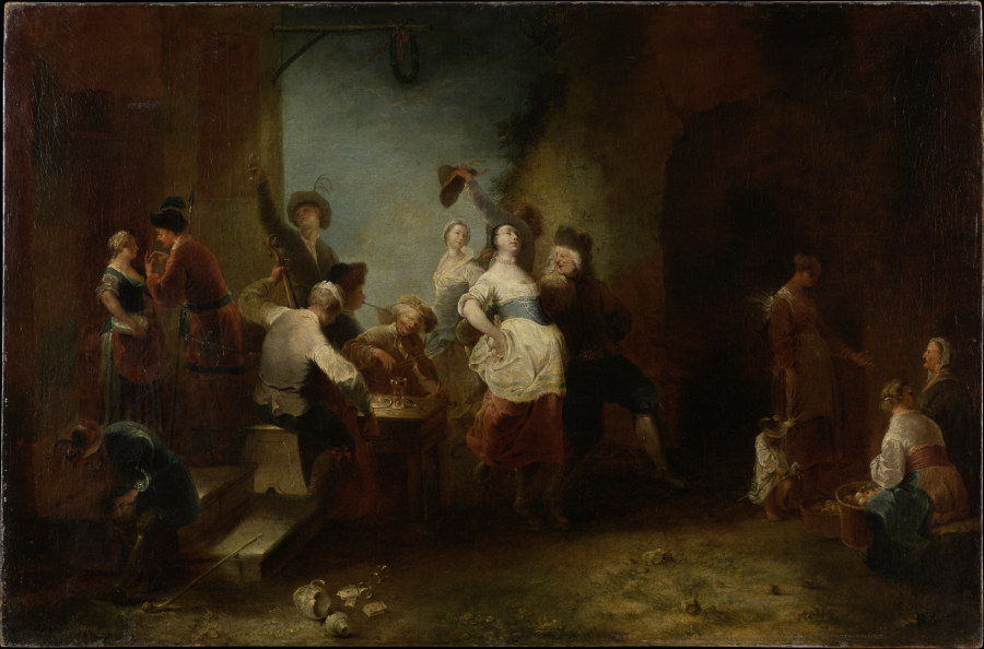 A Merry Company Dancing outside an Inn de Januarius Zick