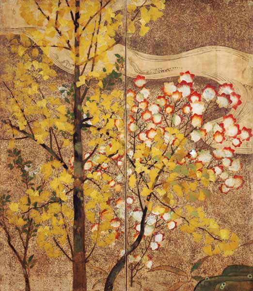 Árbol de otoño (seda pintada) de Japanese School