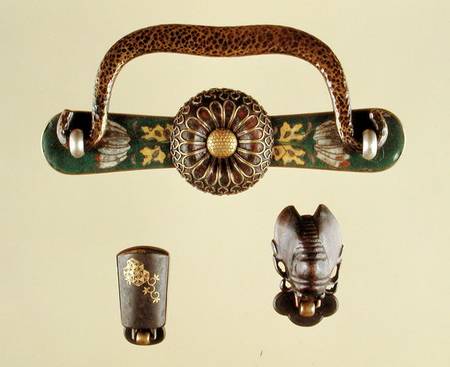 Ornamental drawer handles (copper & cloisonne enamel) de Japanese School