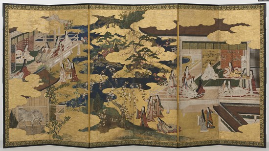 Spring in the Palace, six-fold screen from 'The Tale of Genji' de Japanese School