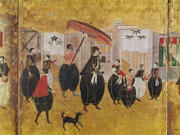 St. Francis Xavier (1506-51) and his entourage, detail of the right-hand section of a folding screen de Japanese School