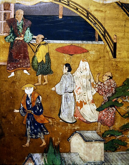 The Arrival of the Portuguese in Japan, detail of a street scene, from a Namban Byobu screen, 1594-1 de Japanese School