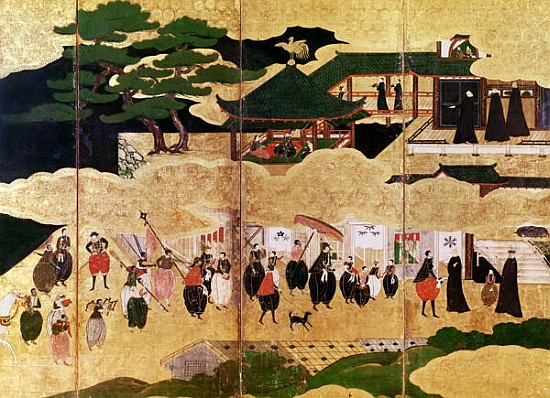 The Arrival of the Portuguese in Japan, detail of the right-hand section of a folding screen, Kano S de Japanese School