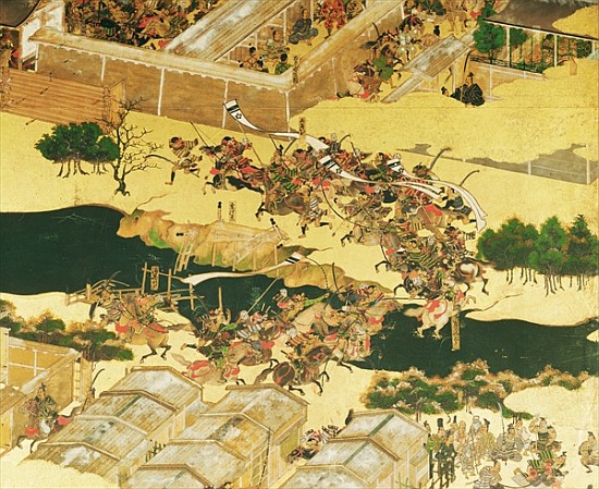 The Battle of Hogen from a screen, Momayama Period (1568-1600) (pen & ink, colour and gold laid on p de Japanese School