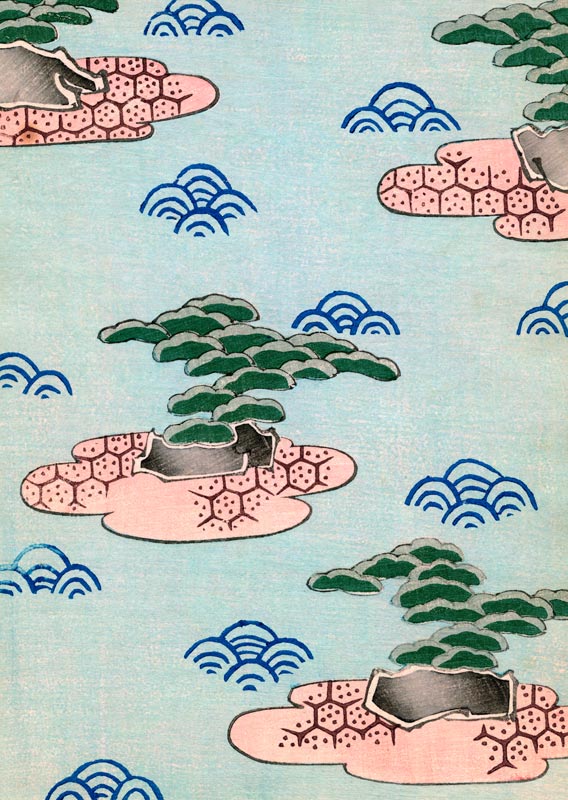Woodblock Print of Trees on Islands de Japanese School, (19th century)