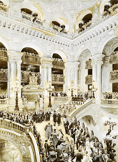 Inauguration of the Paris Opera House, 5th January 1875, 1878 (w/c & white on paper) de Jean-Baptiste Edouard Detaille