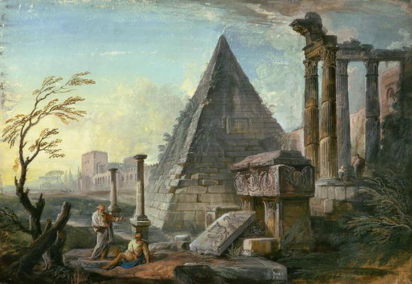 Pyramid of Caius Cestius at Rome (gouache on paper) de Jean-Baptiste Lallemand