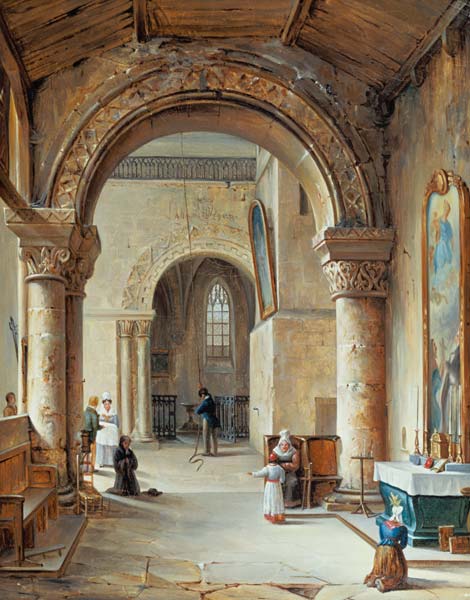 Interior of a Church in Normandy, 1832 (oil on canvas) de Jean-Baptiste Messager
