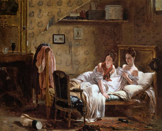 Two Women in a Bed disturbed by a Cat de Jean Alphonse Roehn