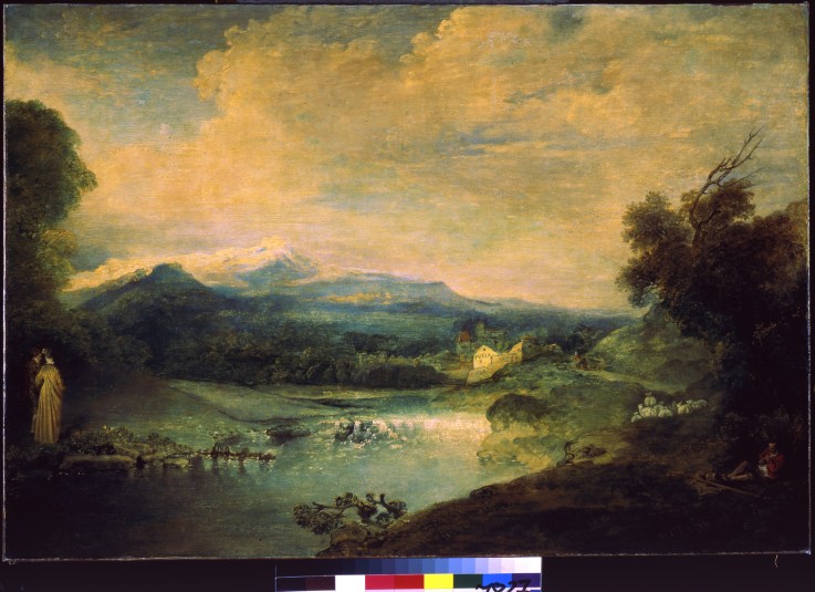 Landscape with a waterfall de Jean Antoine Watteau