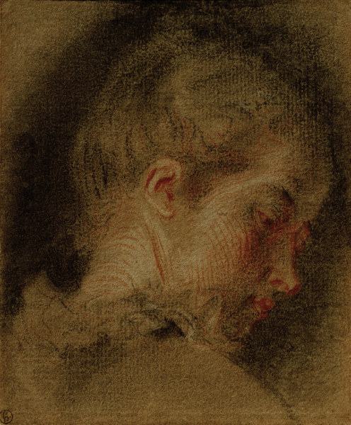 A.Watteau, Kopf einer jungen Frau de Jean-Antoine Watteau