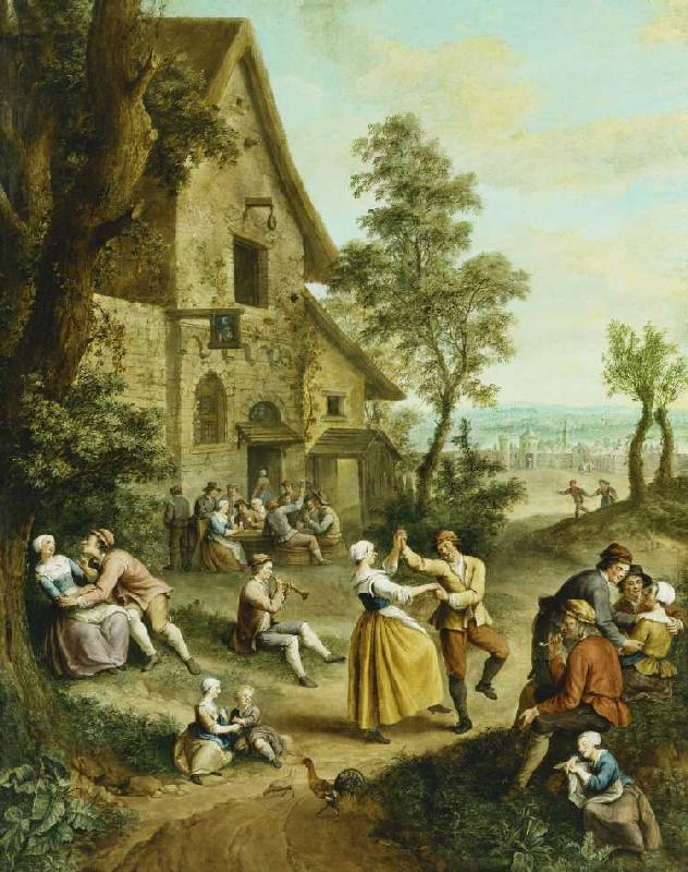 Bauern tanzen vor einer Taverne. de Jean-Antoine Watteau