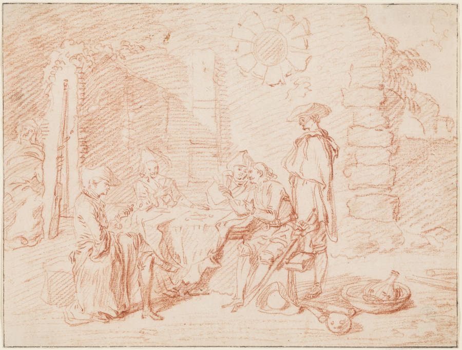 Soldiers Playing Cards in a Ruin de Jean-Antoine Watteau