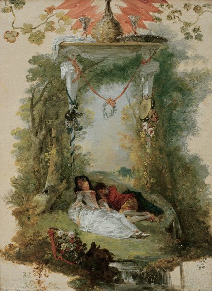 Watteau / Sleeping Lovers / Painting de Jean-Antoine Watteau