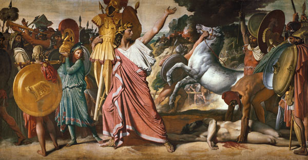 Romulus, el ganador de Acron, llevando la armadura de oro de Dominique Ingres