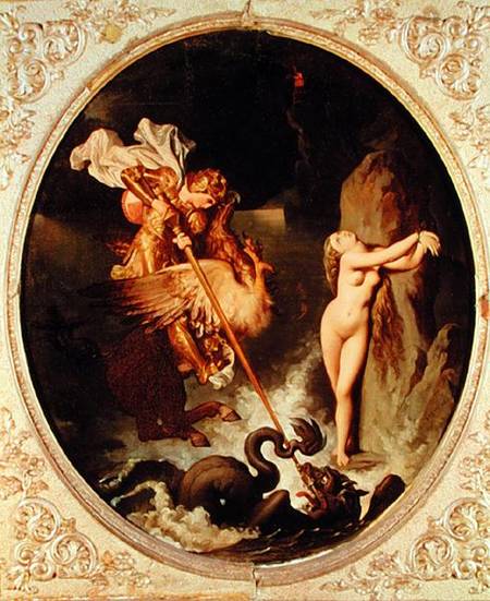 Ruggiero Rescuing Angelica de Dominique Ingres