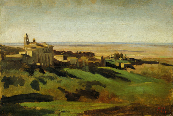 Blick auf Marino in den Albaner Bergen am frühen Morgen de Jean-Baptiste-Camille Corot