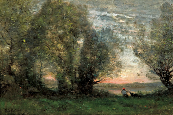 The fisherman, evening effect de Jean-Baptiste-Camille Corot