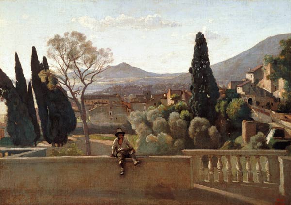 The Gardens of the Villa d'Este, Tivoli de Jean-Baptiste-Camille Corot