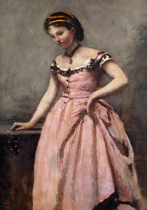 Corot / Young woman in pink dress de Jean-Baptiste-Camille Corot